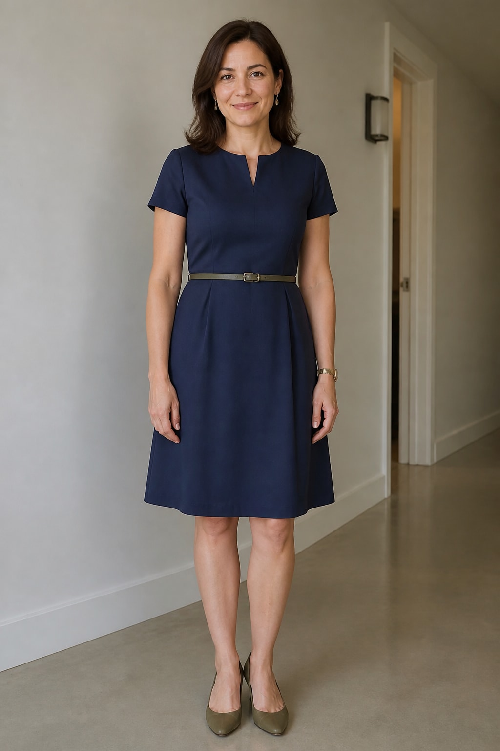 Belted Navy Dress
