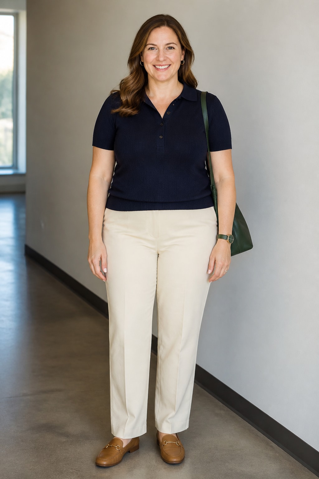 Cream Trousers and Knit Polo