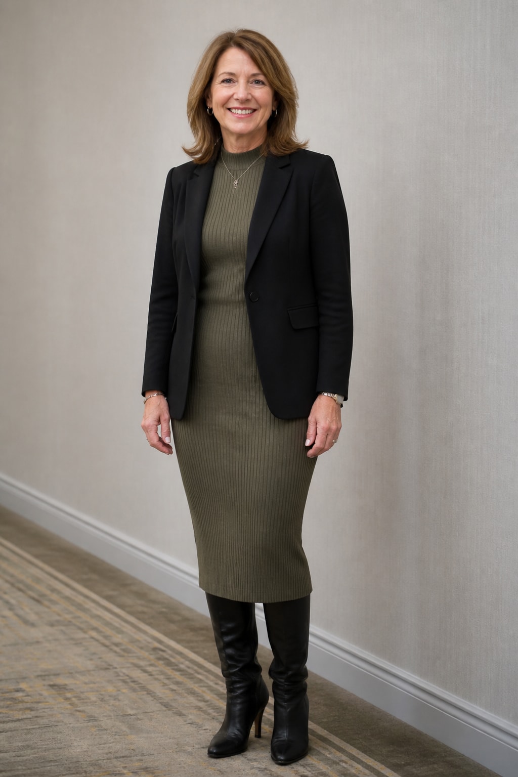 Black Blazer Over Knit Dress