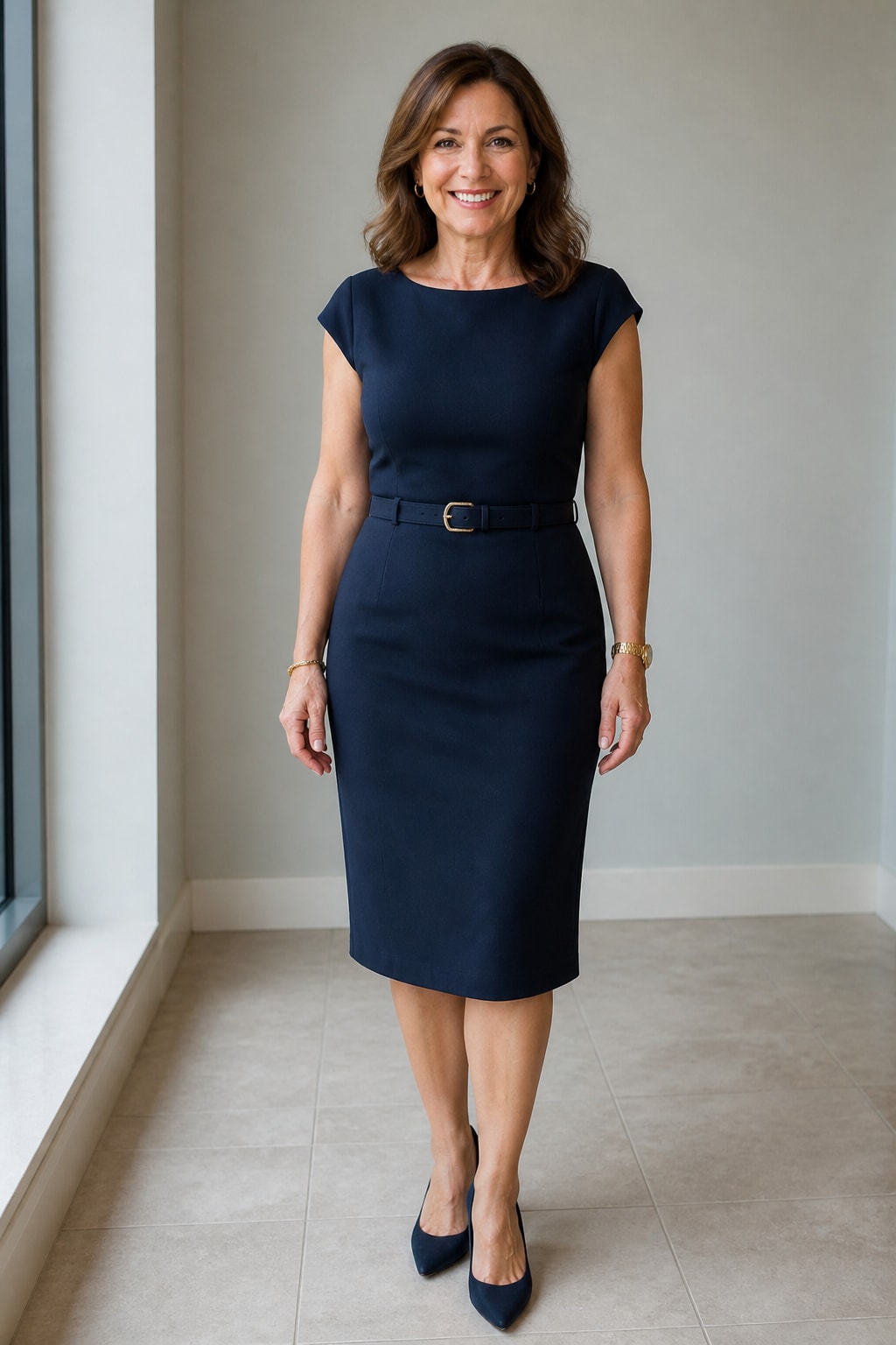 Belted Navy Dress