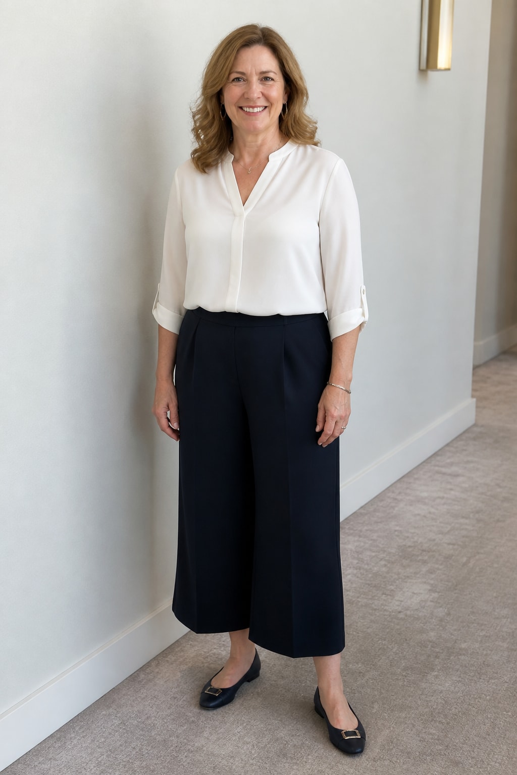 Ivory Blouse and Navy Culottes