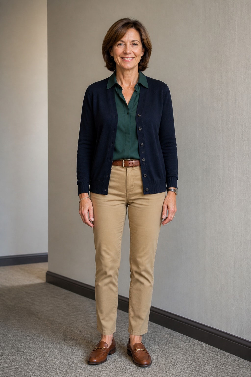 Navy Cardigan Over Collared Shirt