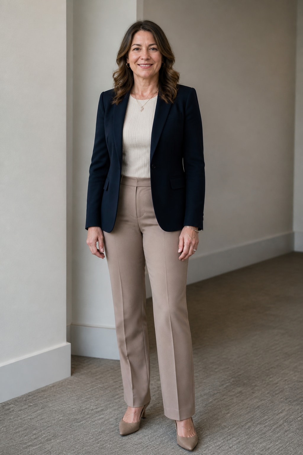 Structured Navy Blazer and Straight Trousers