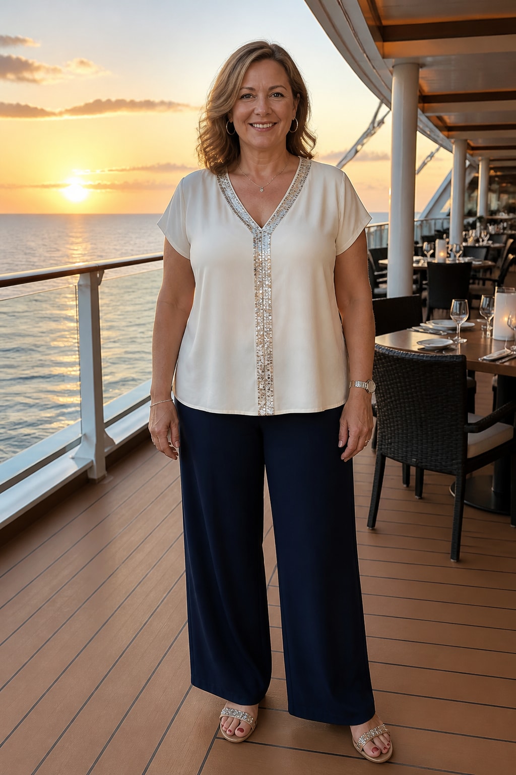 Navy Palazzo and Sequin Blouse