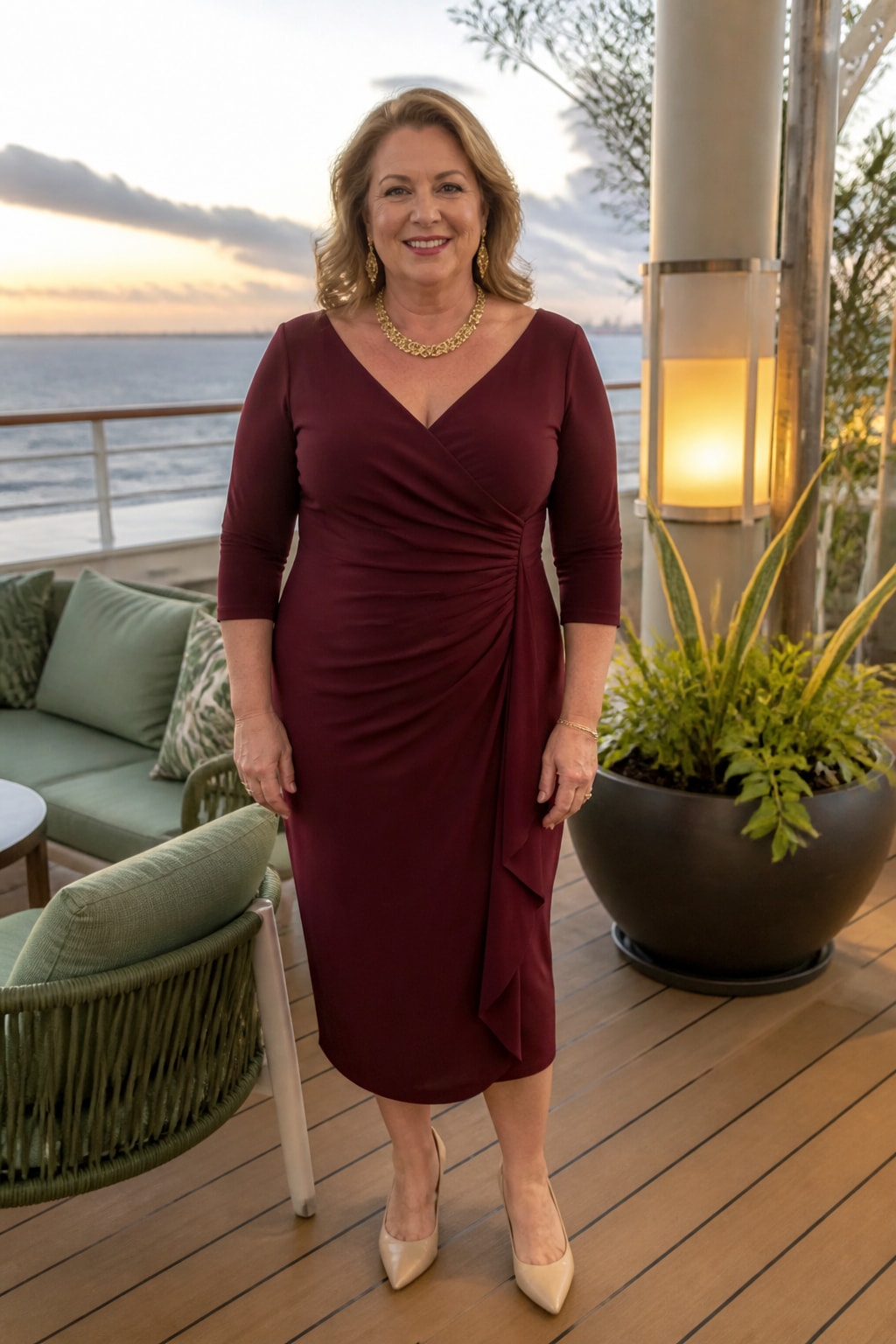Burgundy Midi with Three-Quarter Sleeves