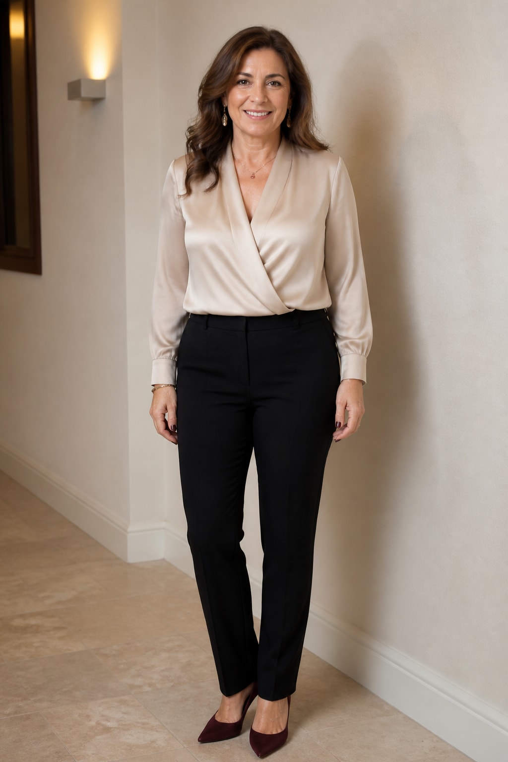 Champagne Blouse and Tailored Pants