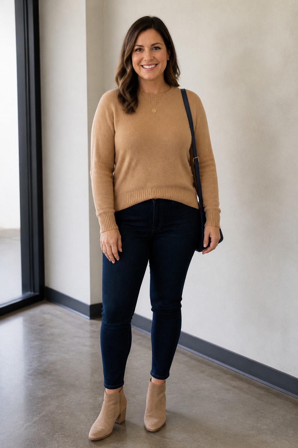 Dark Jeans and Camel Sweater