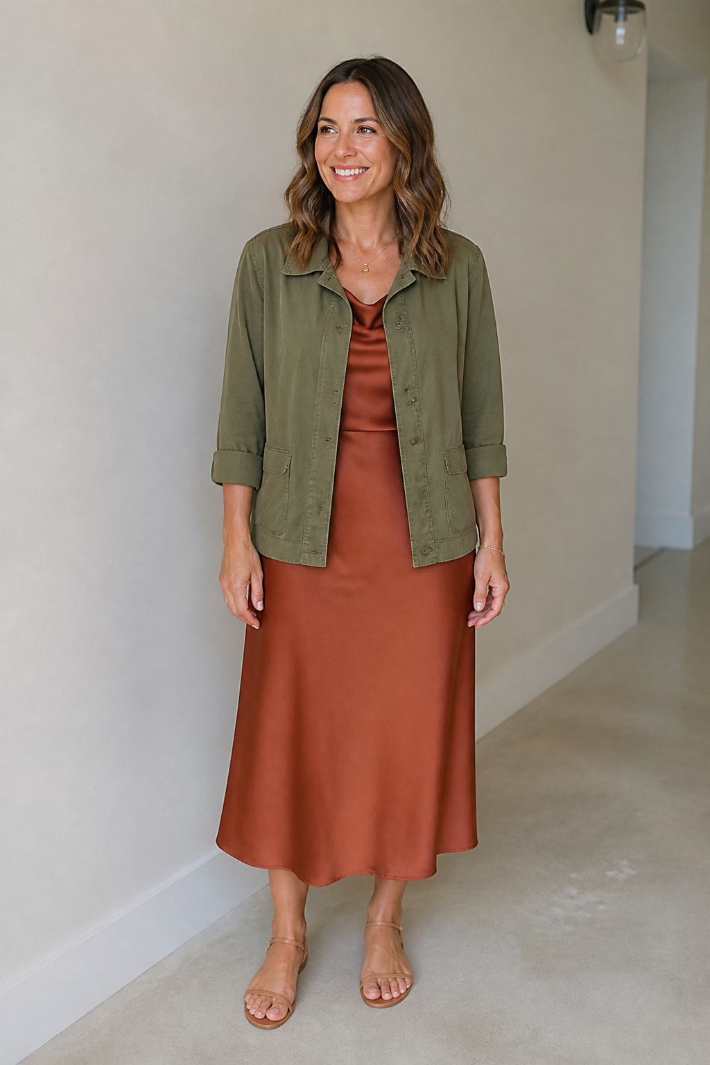 Rust Satin Midi