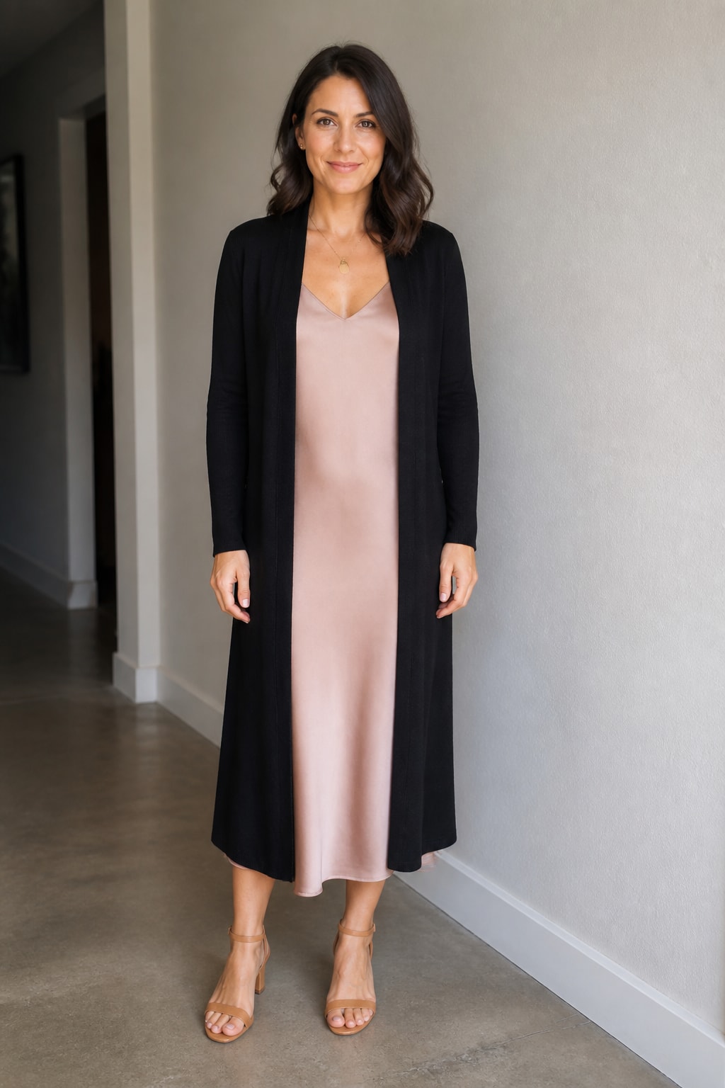 Blush Slip Dress and Long Cardigan
