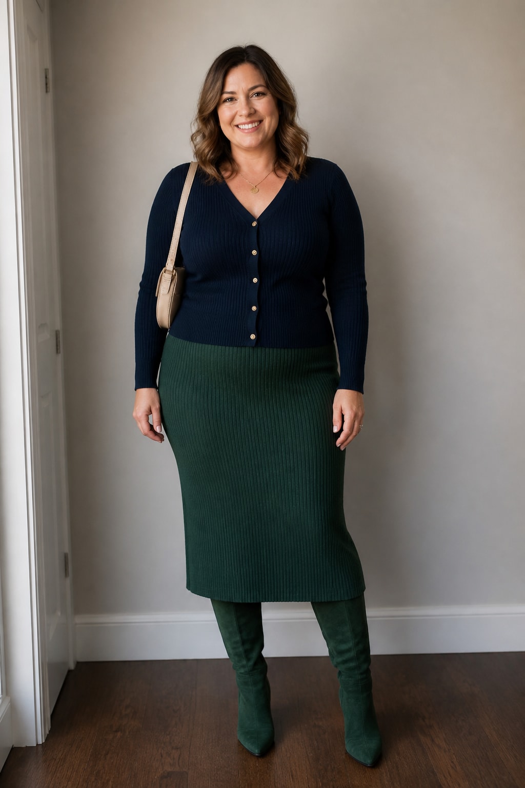 Deep Green Knit Midi and Knee Boots