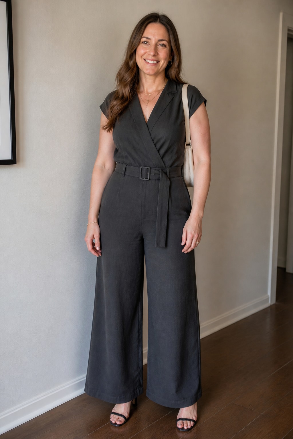 Charcoal Wide-Leg Jumpsuit with Belt