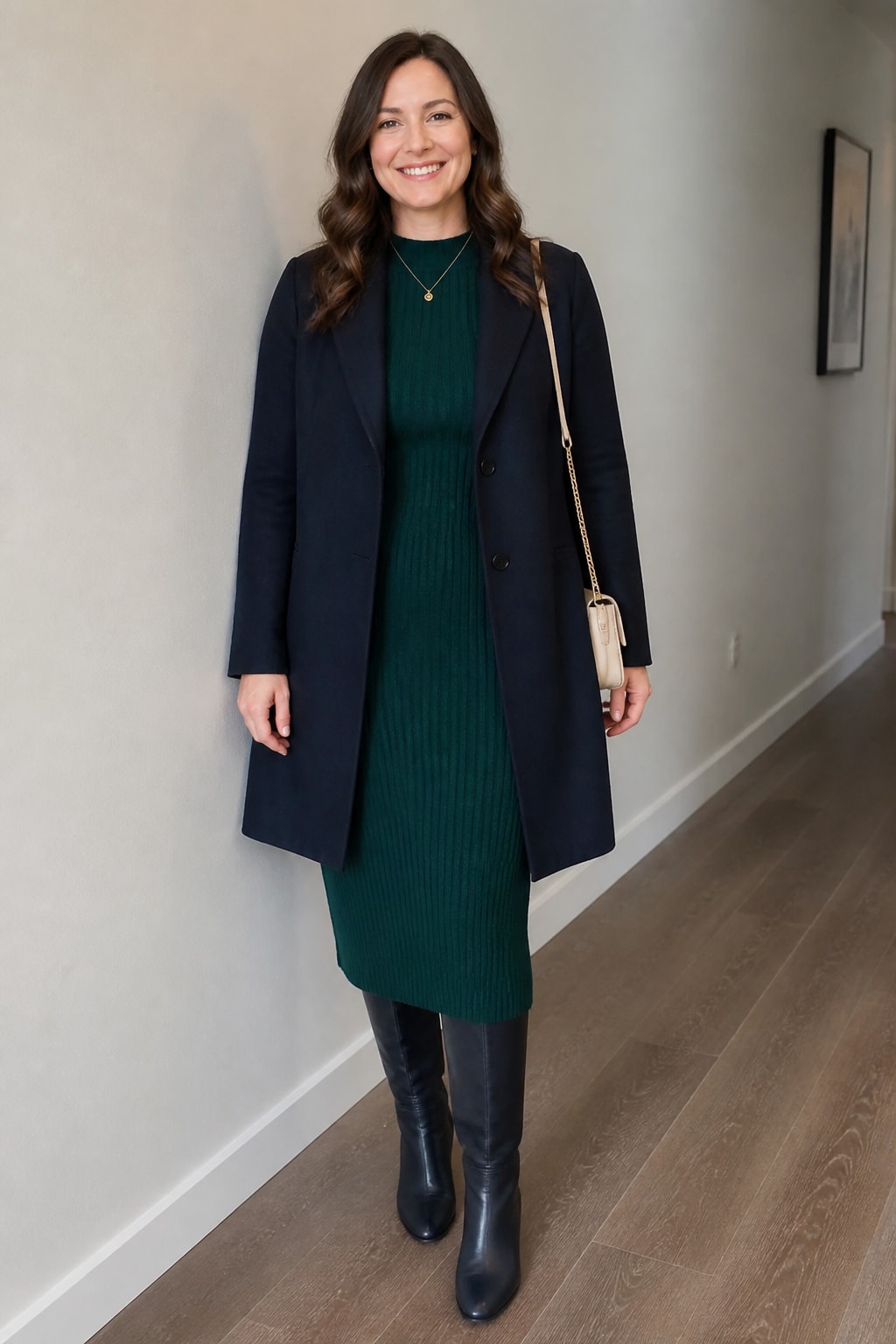 Deep Green Knit Midi and Knee Boots