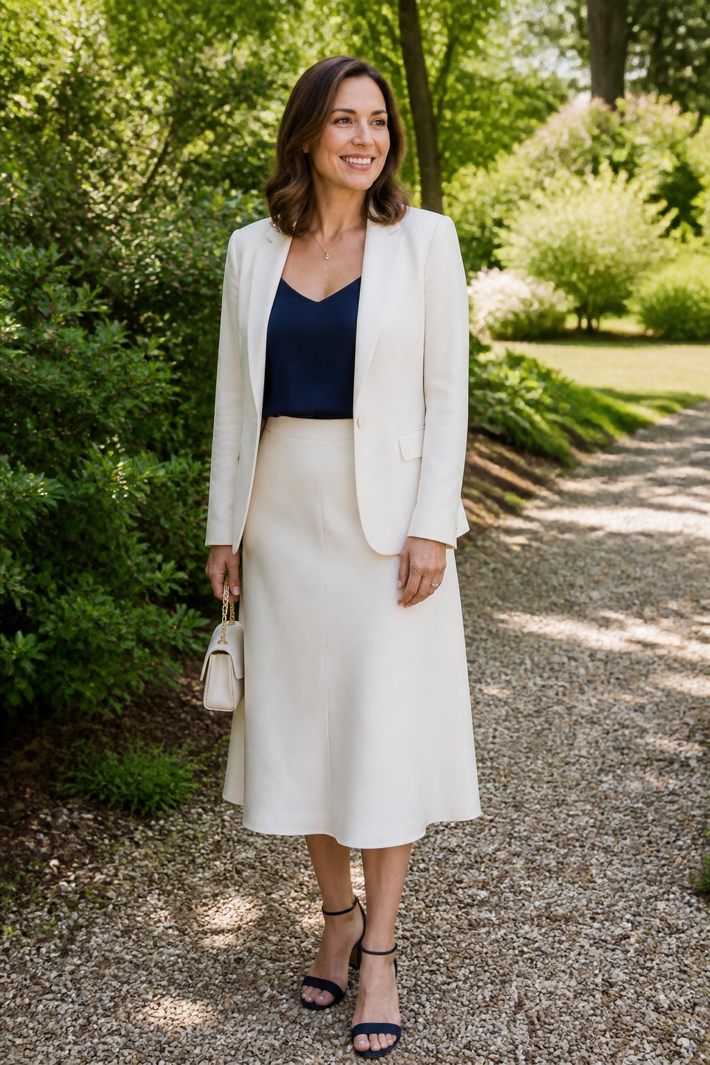 Ivory Suit with Midi Skirt
