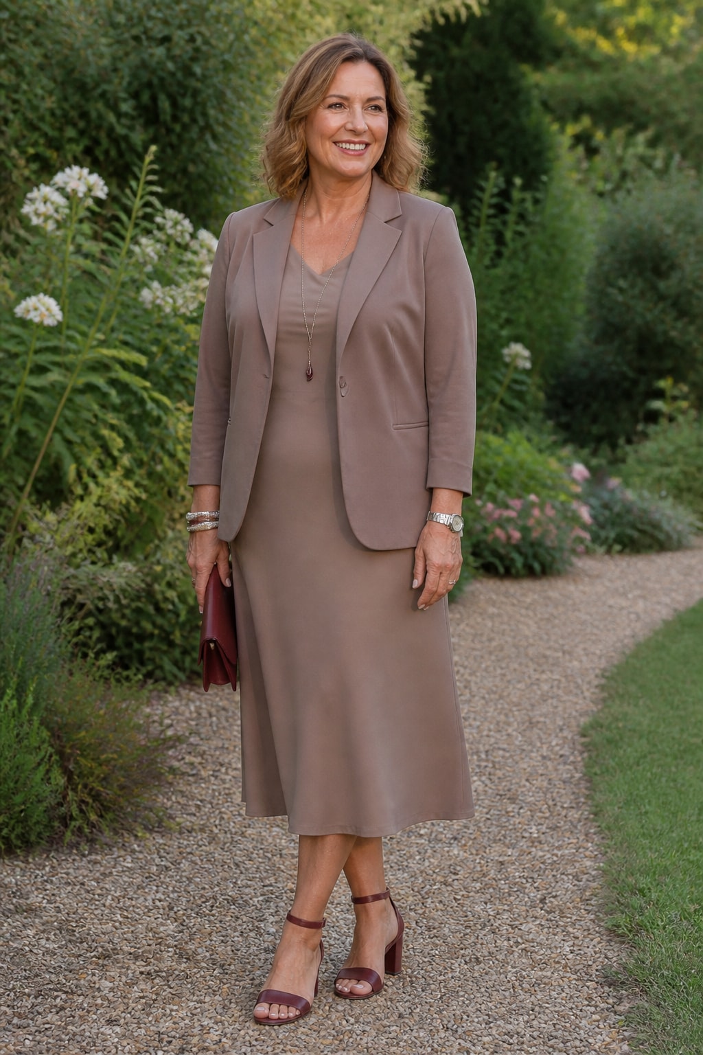 Taupe Slip Midi and Blazer