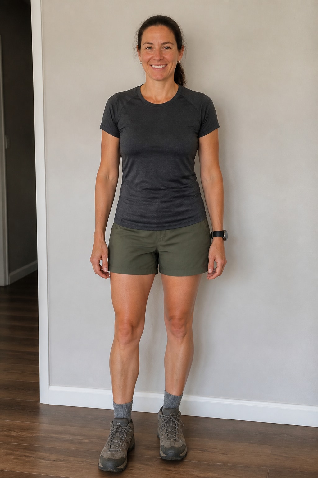 Olive Shorts and Moisture-Wick Tee