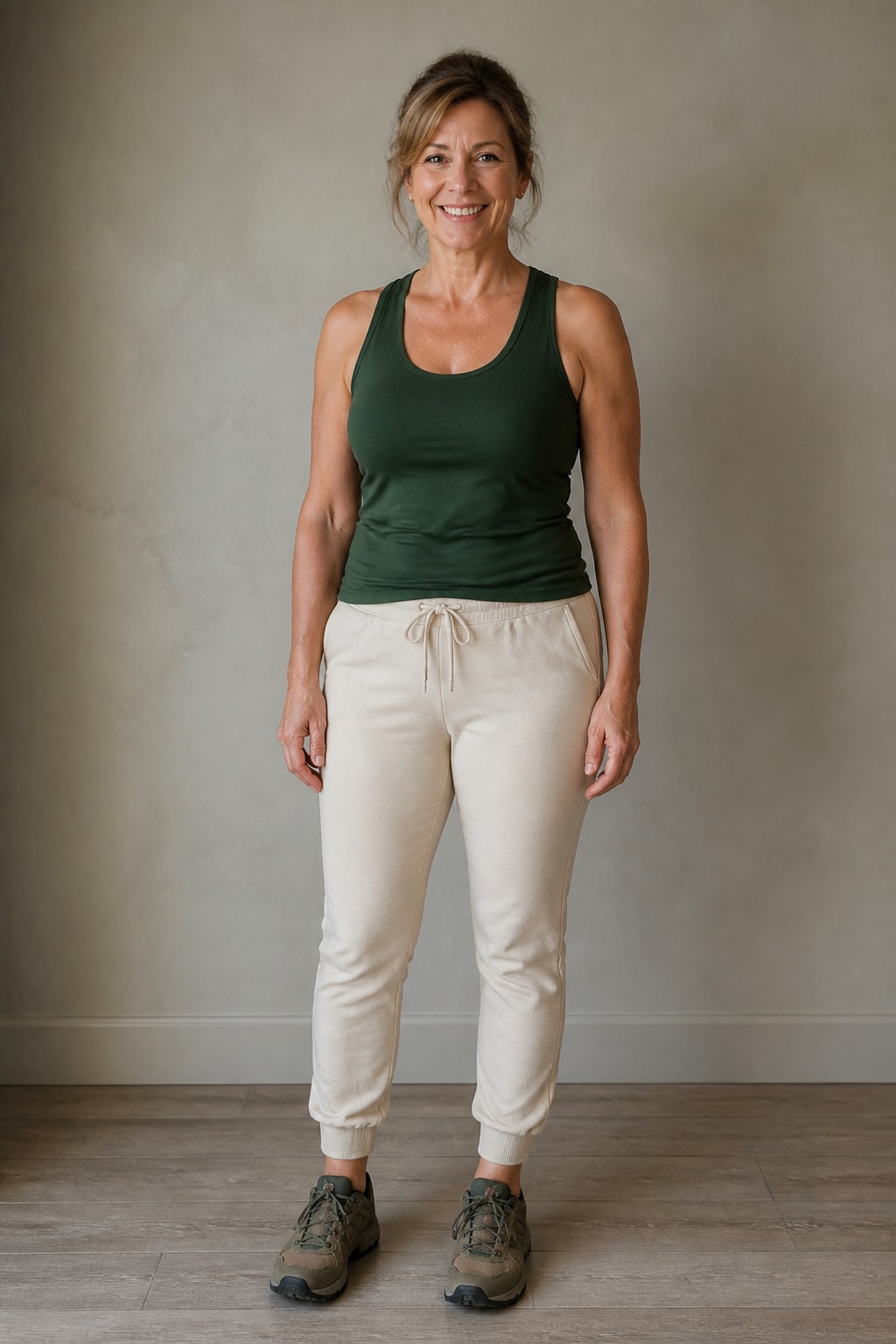 Cream Joggers and Athletic Tank