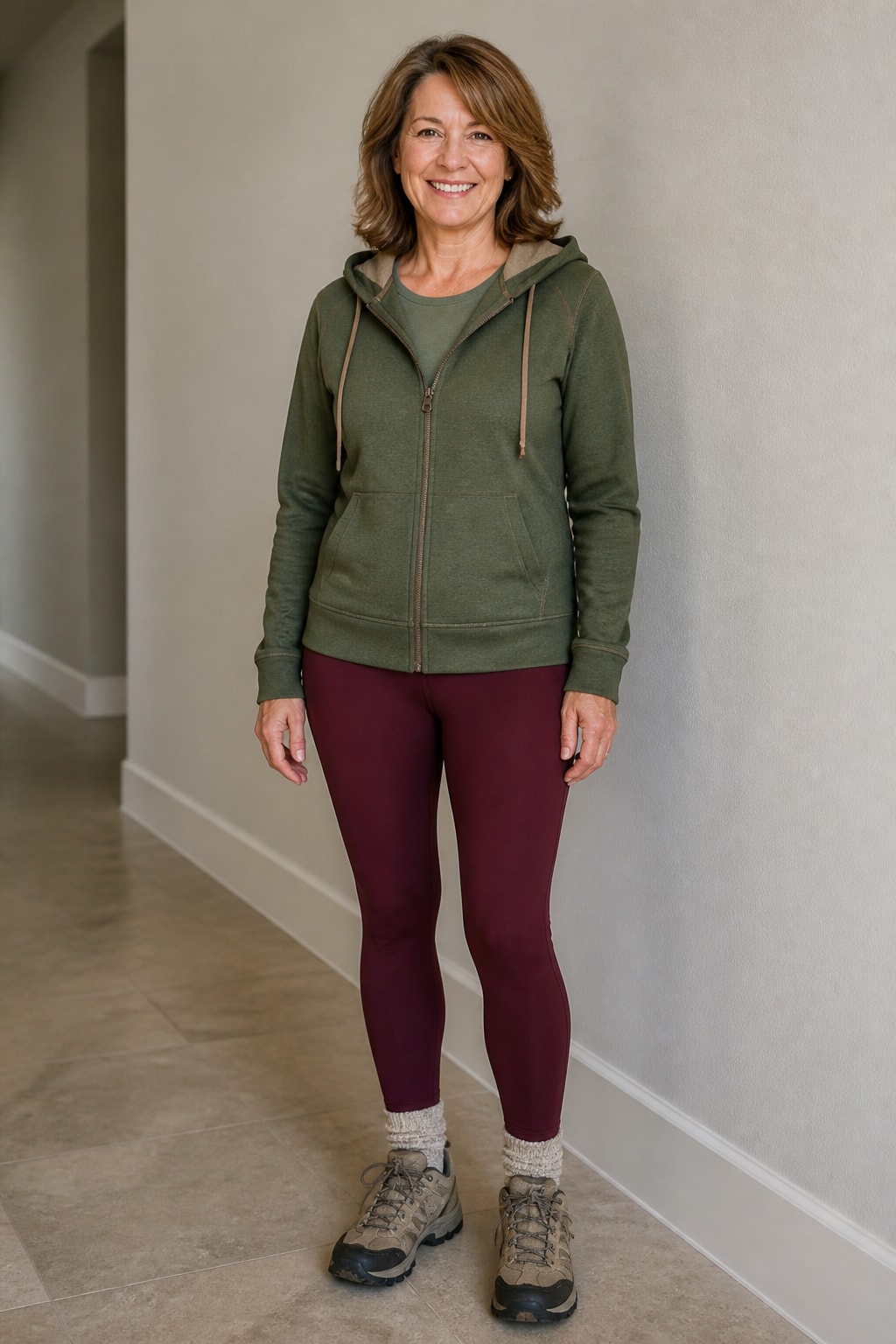 Burgundy Leggings and Zip Hoodie