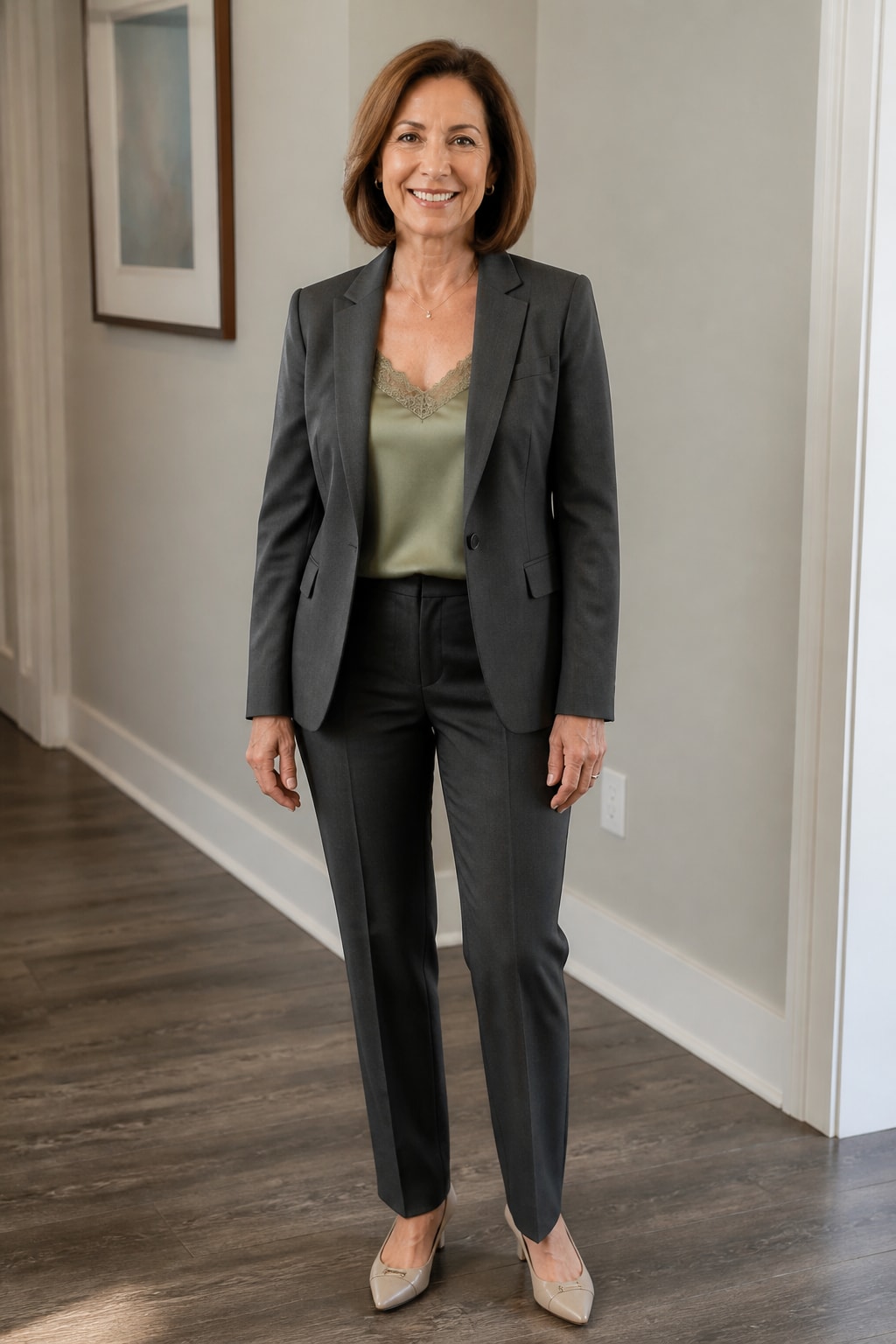 Charcoal Suit with Silk Cami