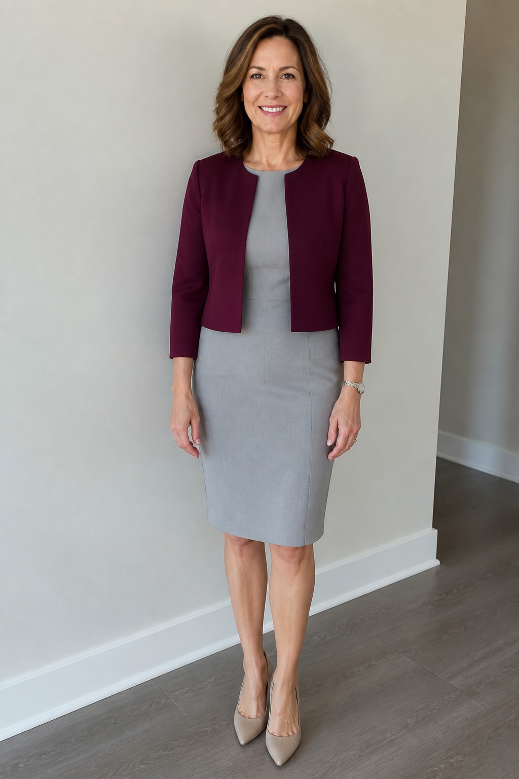 Soft Grey Dress and Cropped Jacket