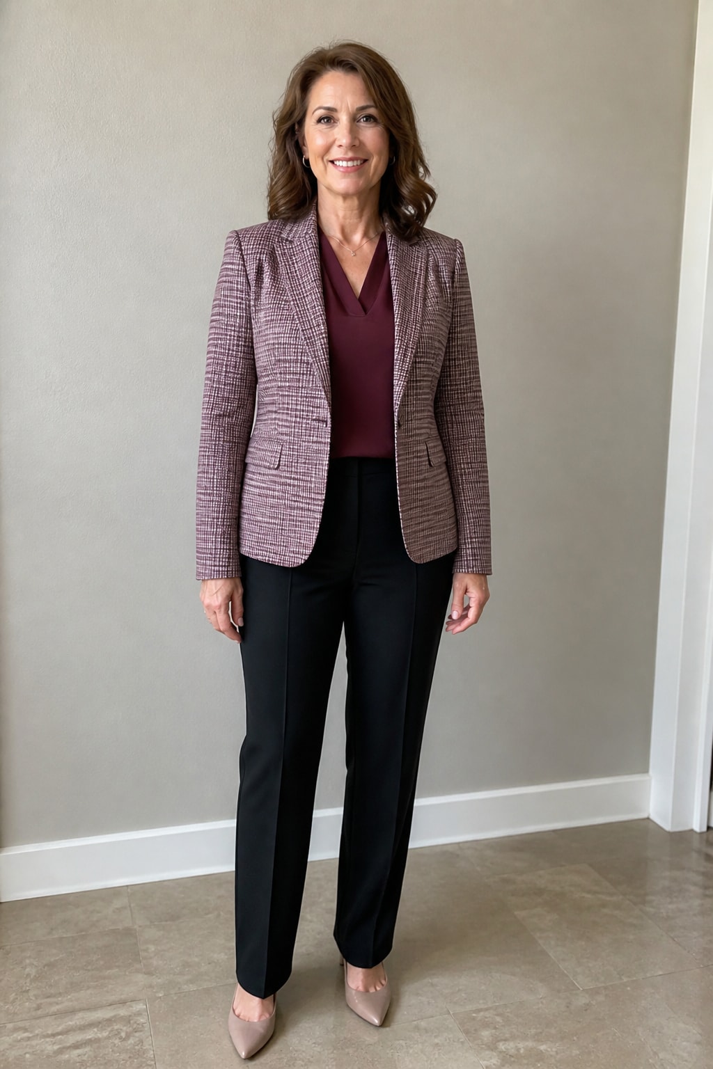 Checked Blazer and Black Trousers