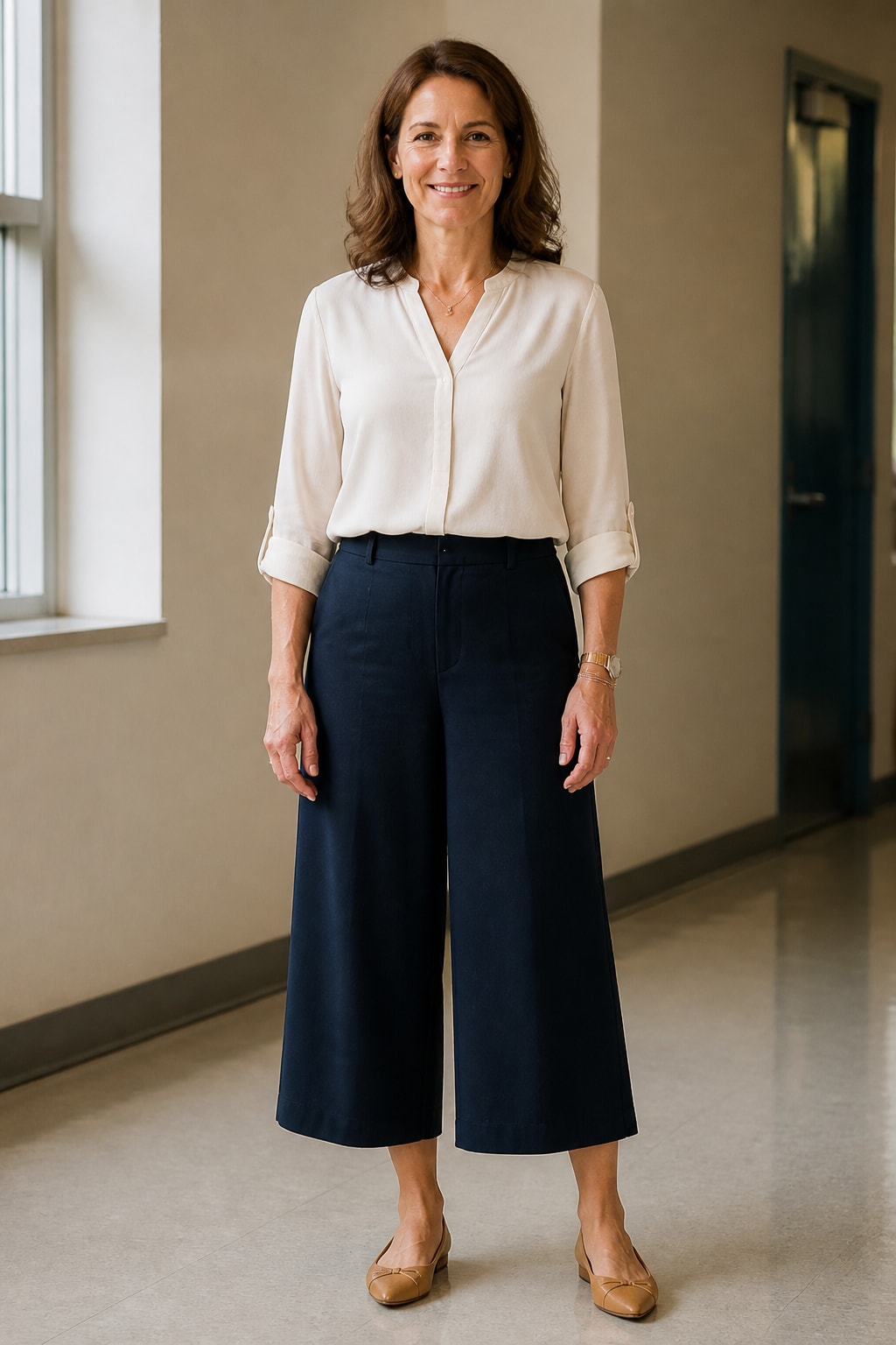 Ivory Blouse and Navy Culottes