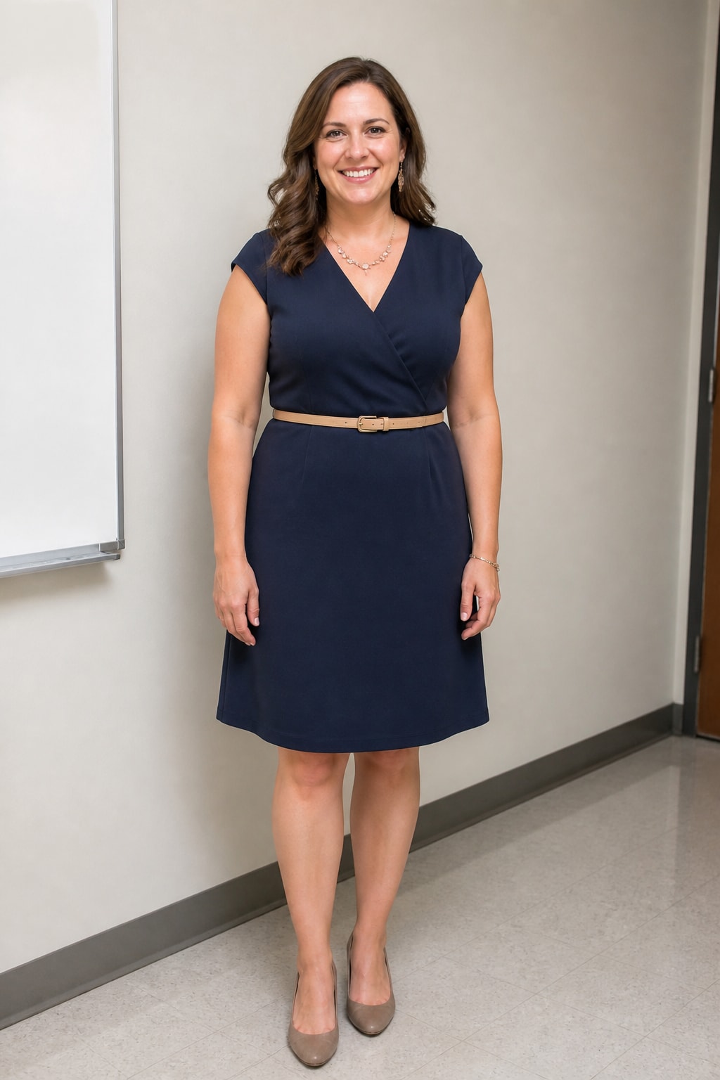 Navy Dress and Pumps