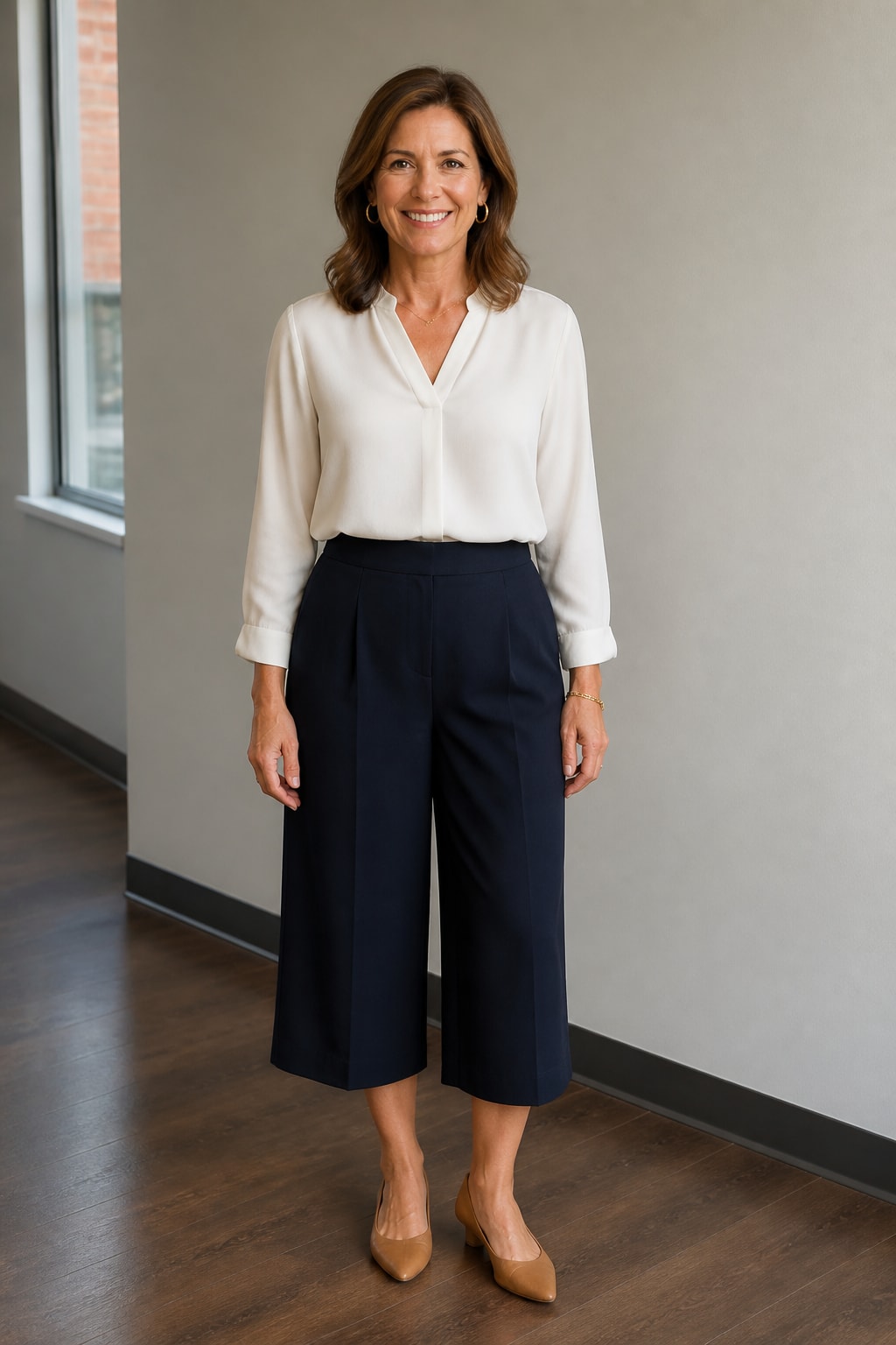 Ivory Blouse and Navy Culottes