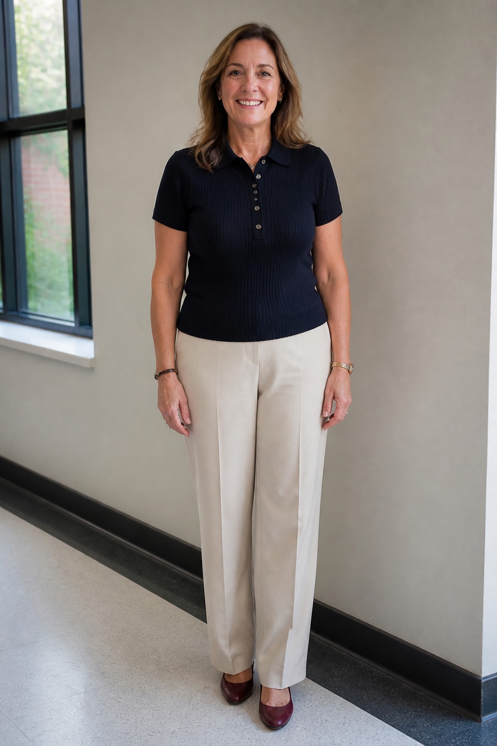 Cream Trousers and Navy Polo