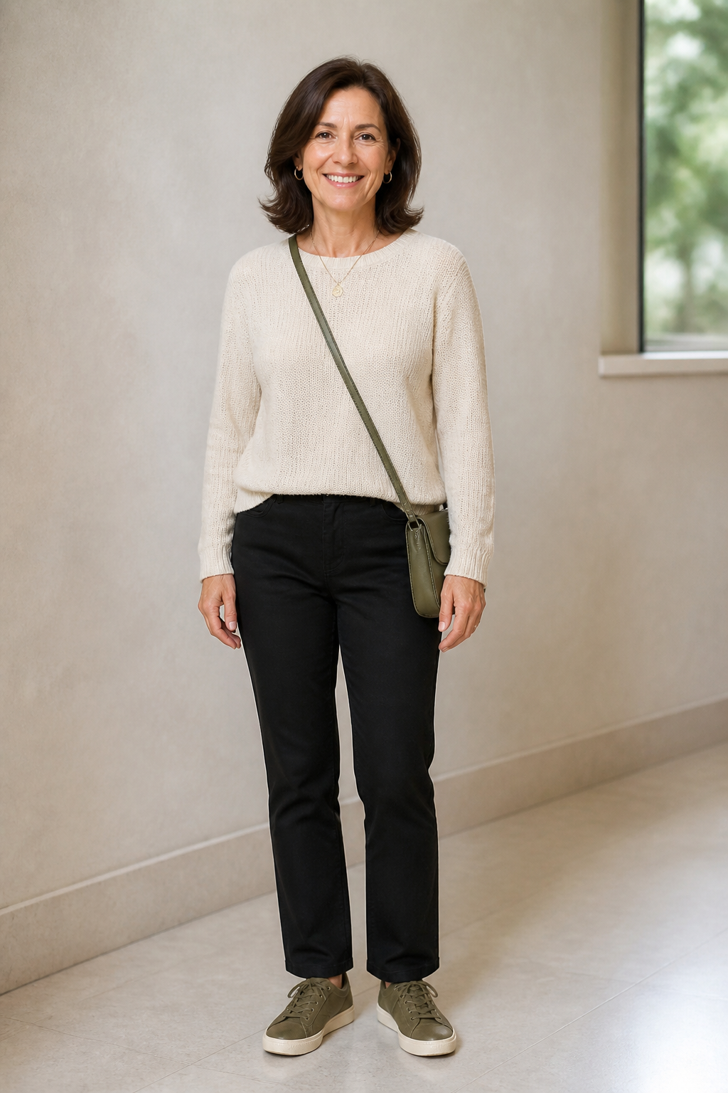 Cream Knit and Black Pants