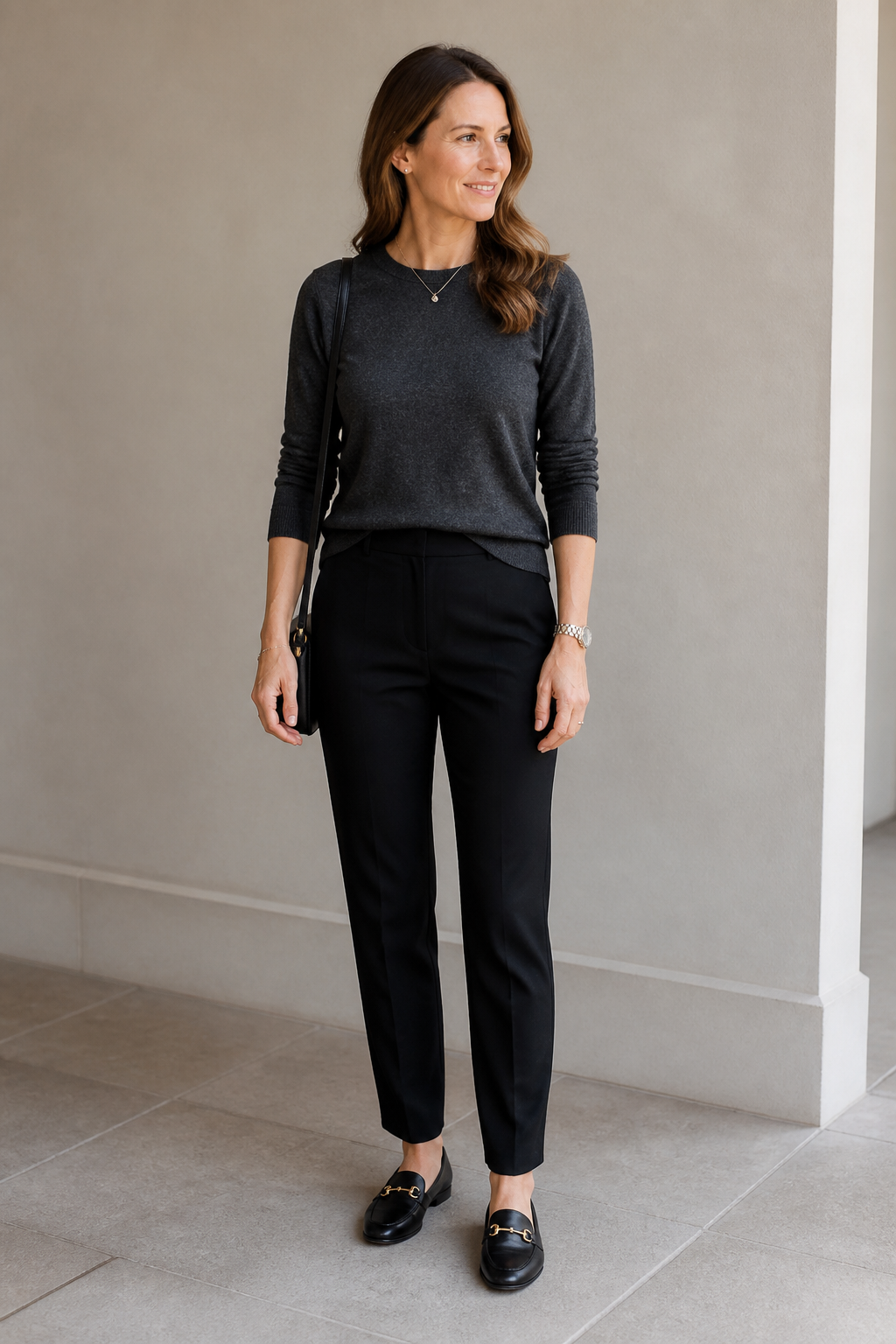 Black Trousers and Cashmere Sweater