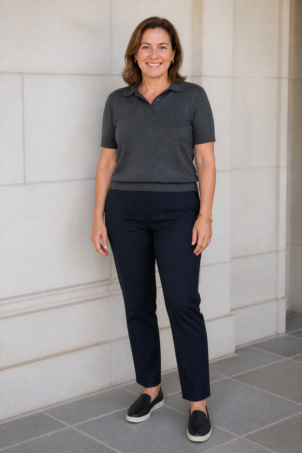Navy Trousers and Cashmere Polo