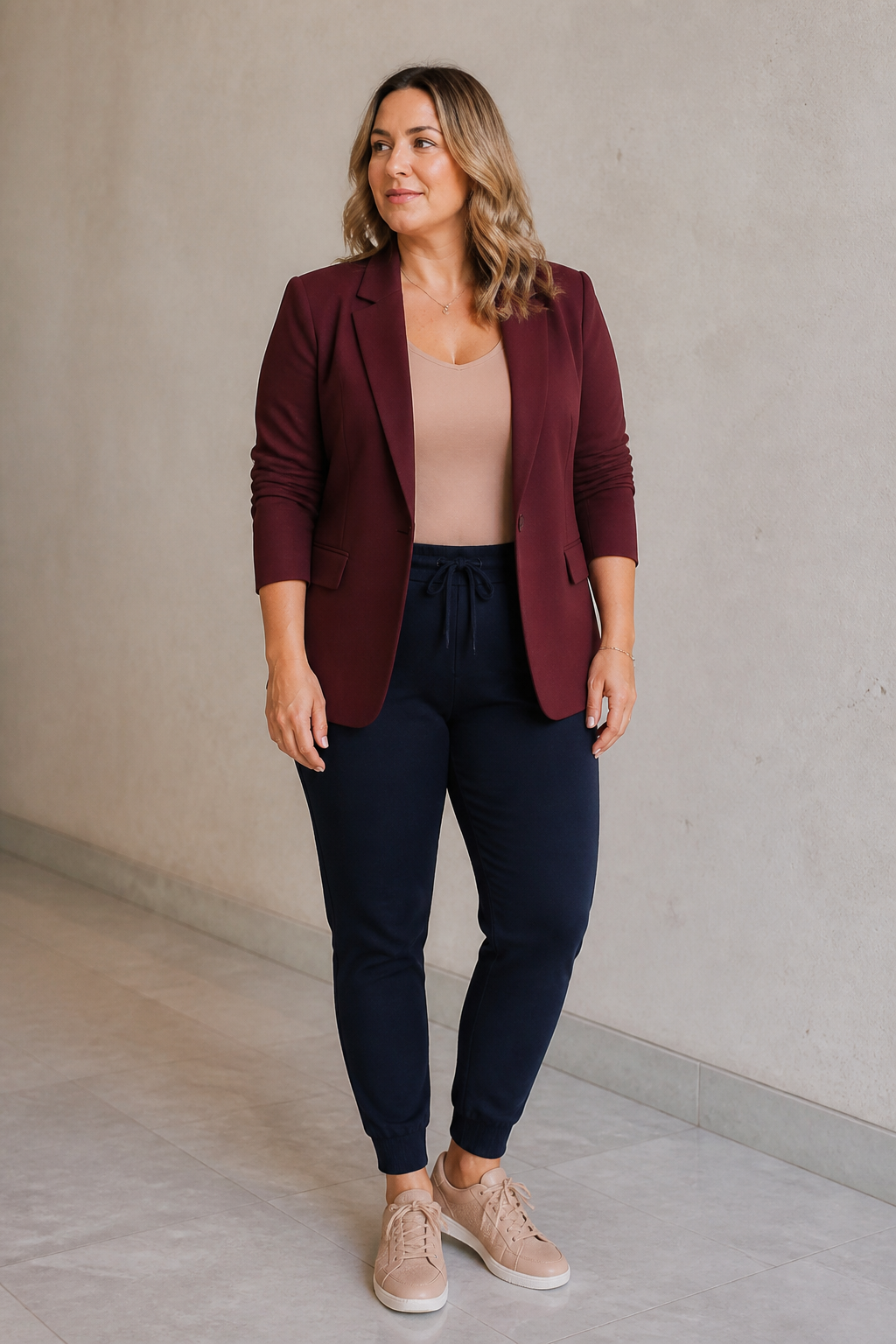 Navy Joggers and Oversized Blazer
