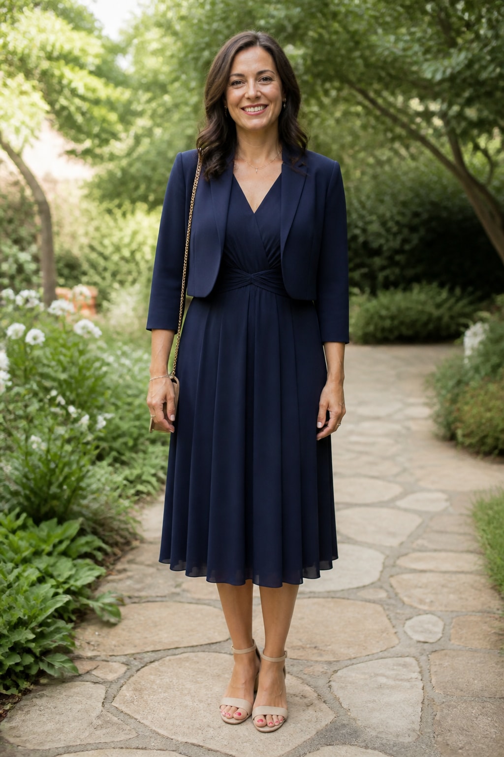 Navy Crepe Tea-Length with Jacket