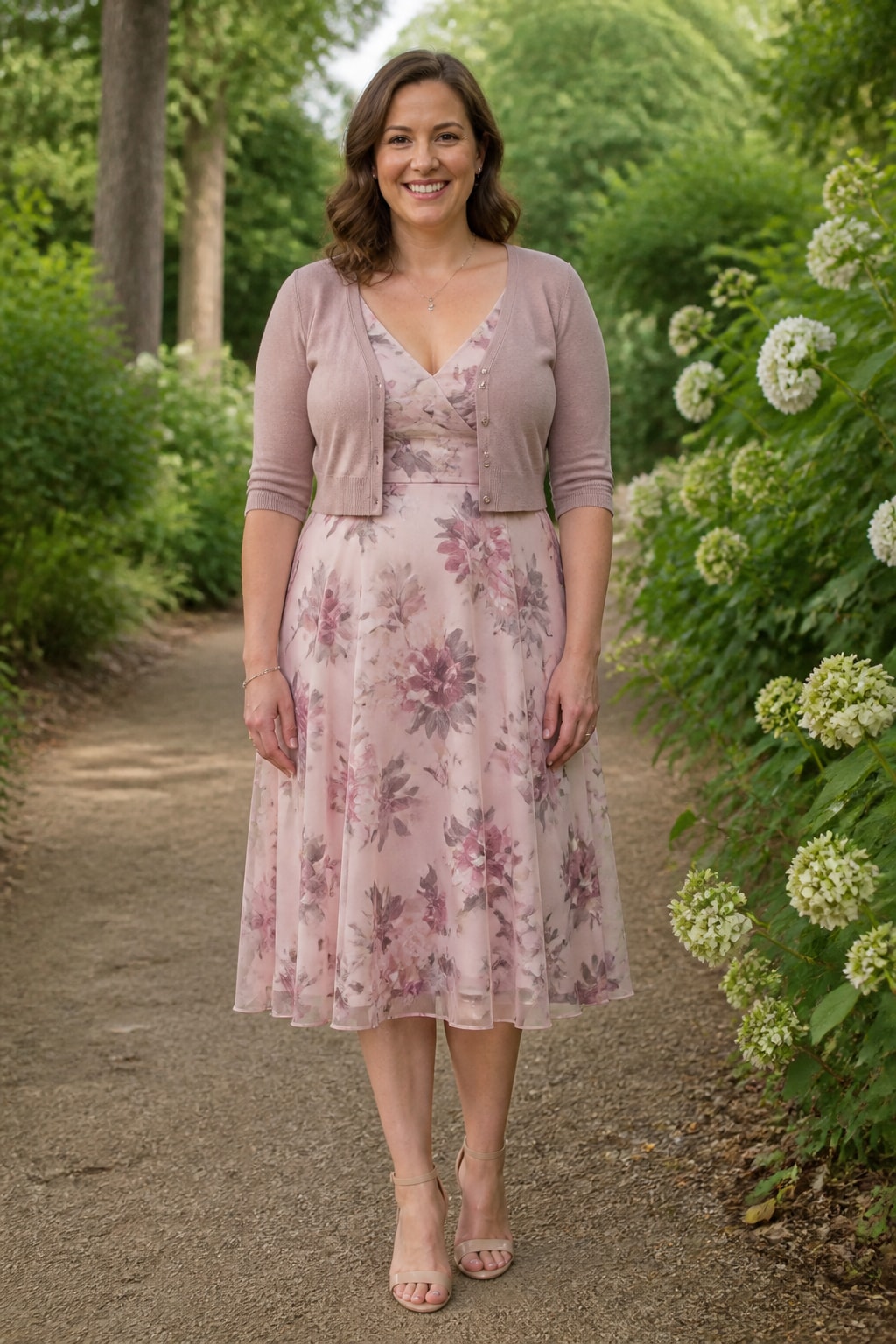 Soft Floral Tea Dress with Cardigan