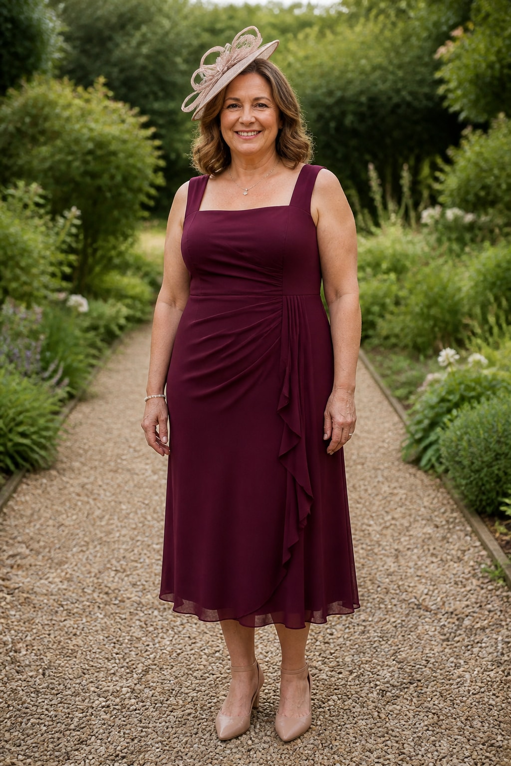 Burgundy Midi with Square Neck