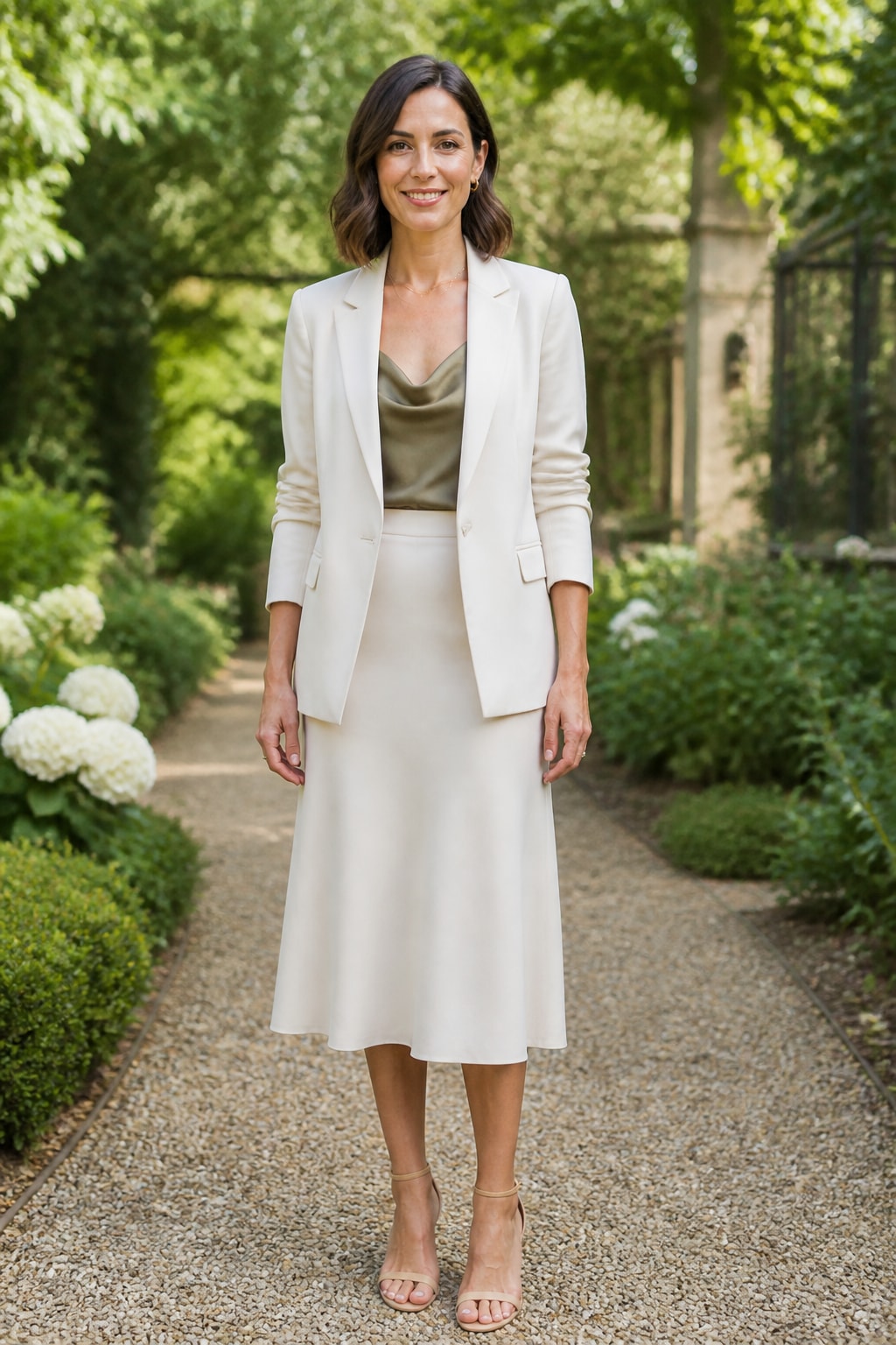 Ivory Suit with Midi Skirt