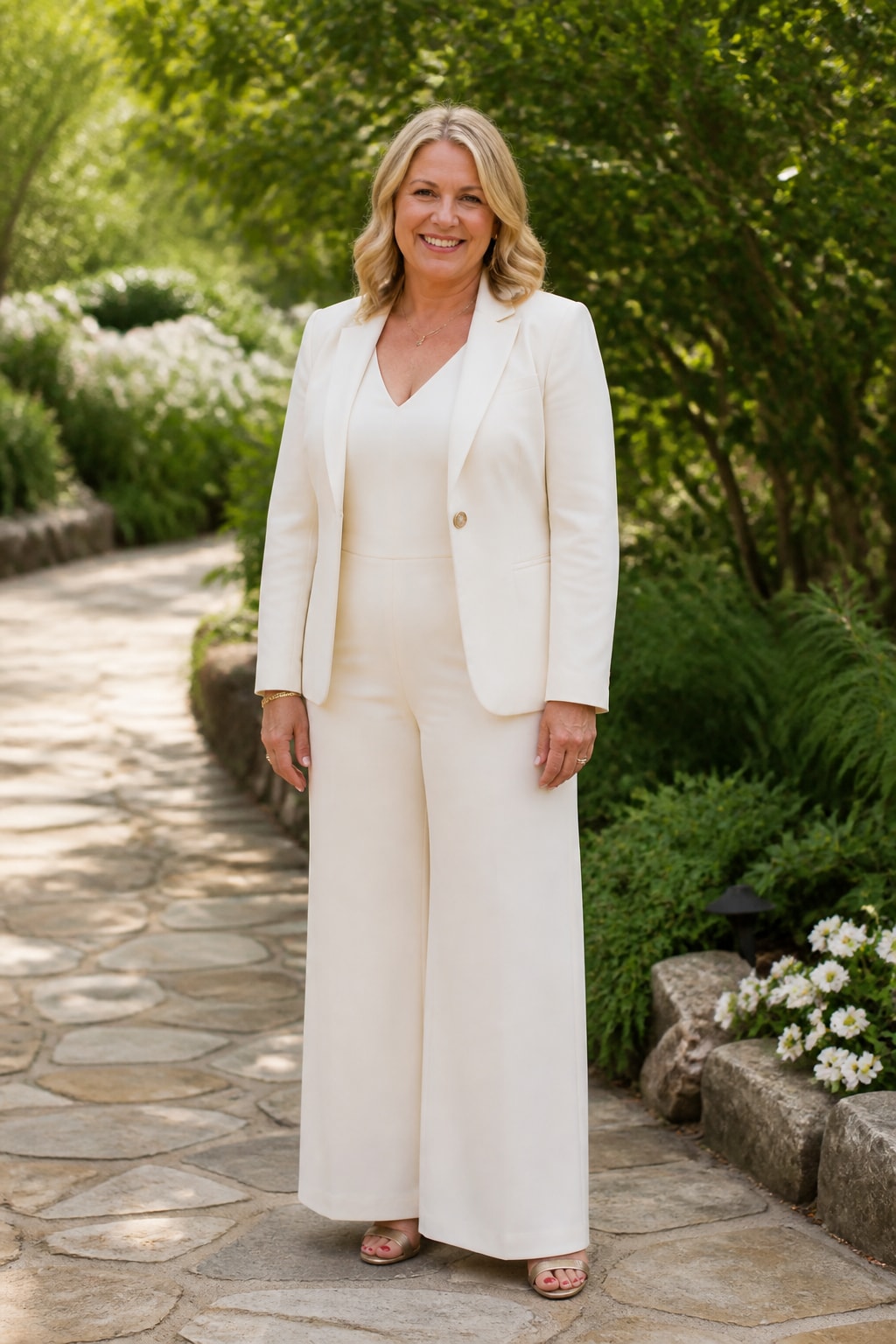 Cream Wide-Leg Jumpsuit