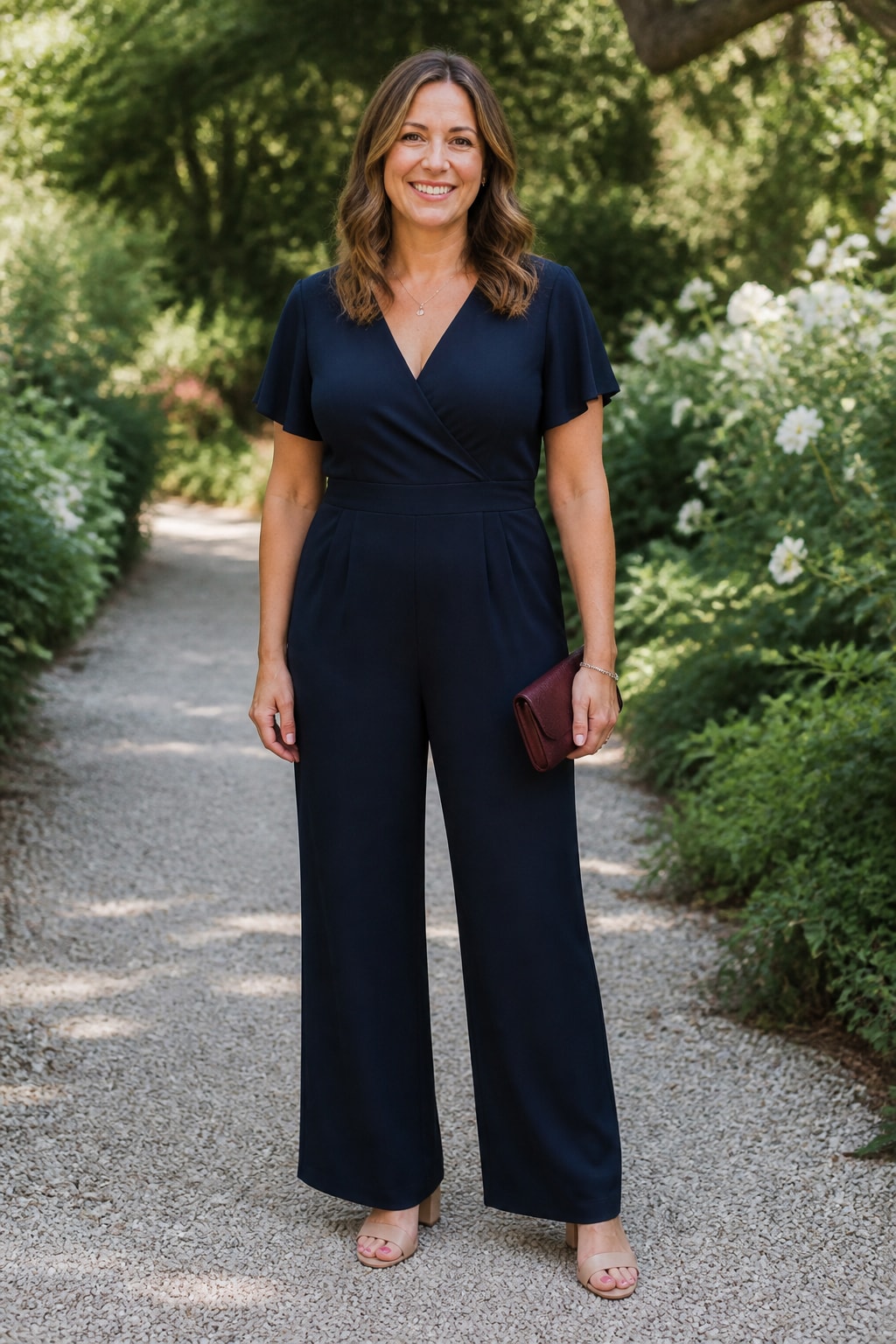 Navy Jumpsuit with Modest V