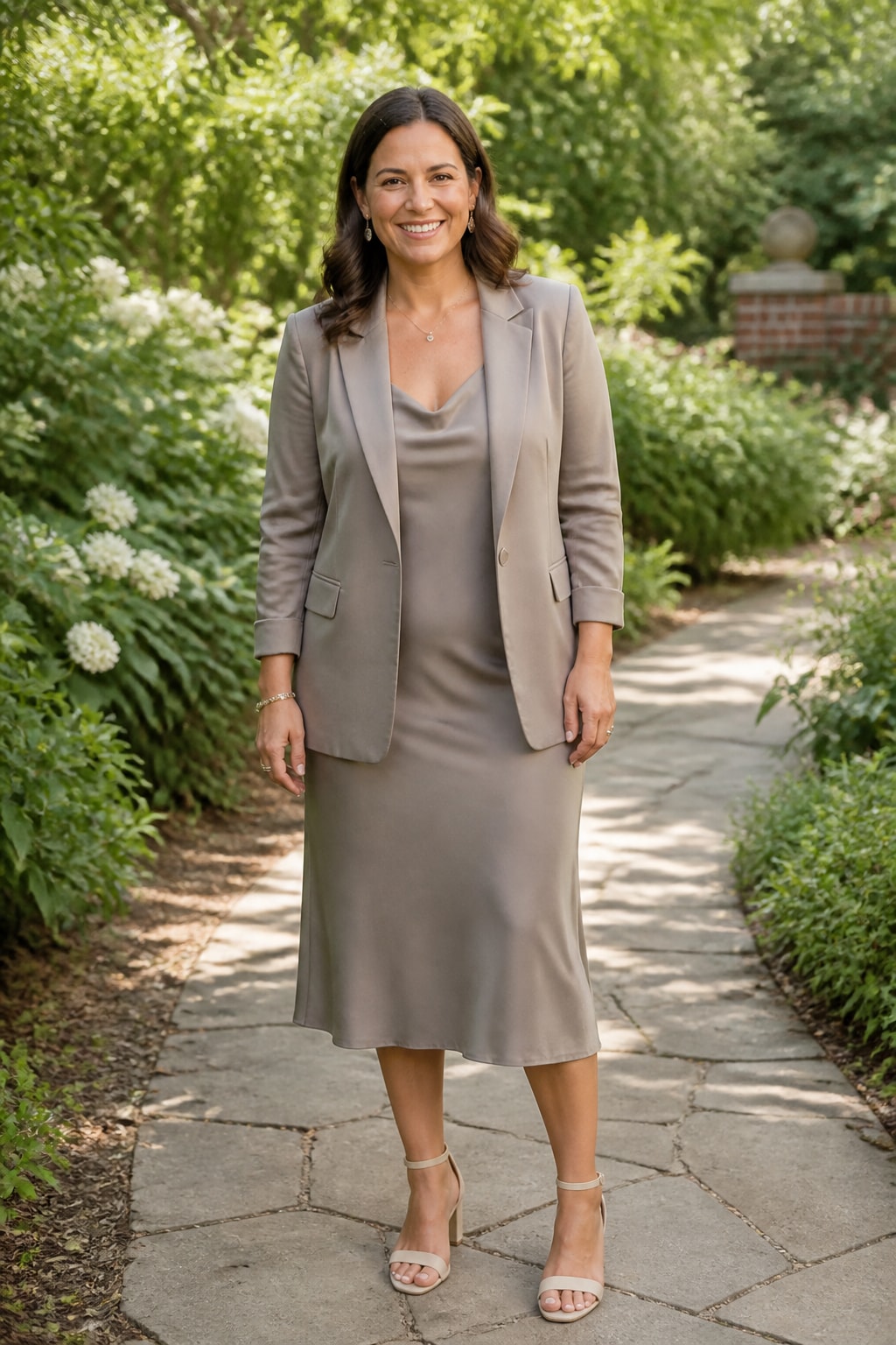 Taupe Slip Midi Under Blazer
