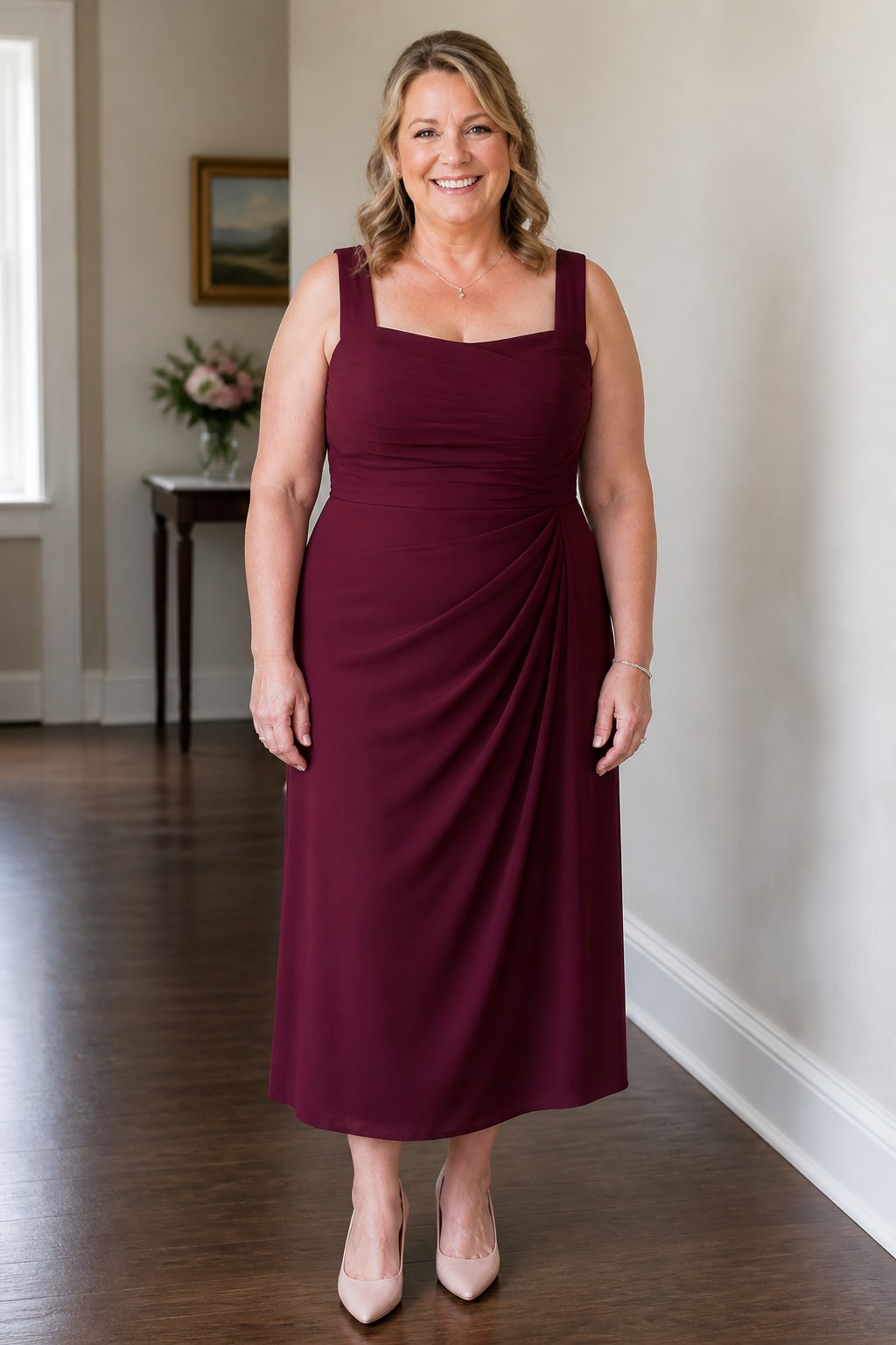 Burgundy Midi with Square Neck