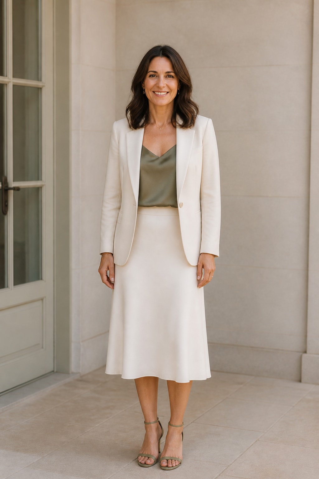 Ivory Suit with Midi Skirt