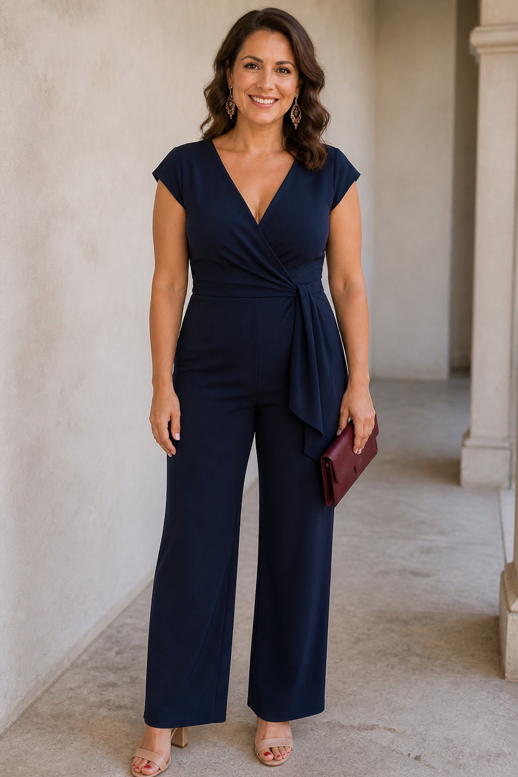 Navy Jumpsuit with Modest V