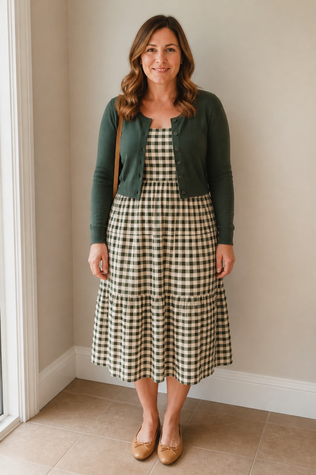 Gingham Midi and Cropped Cardigan