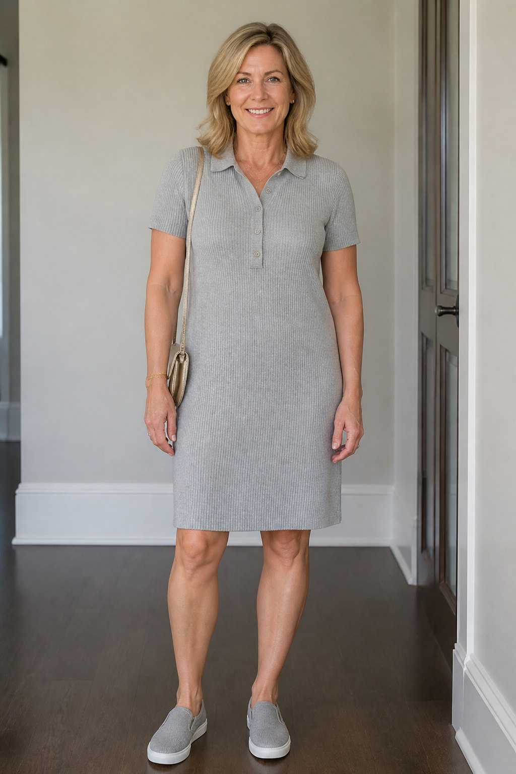 Knit Polo Dress and Sneakers