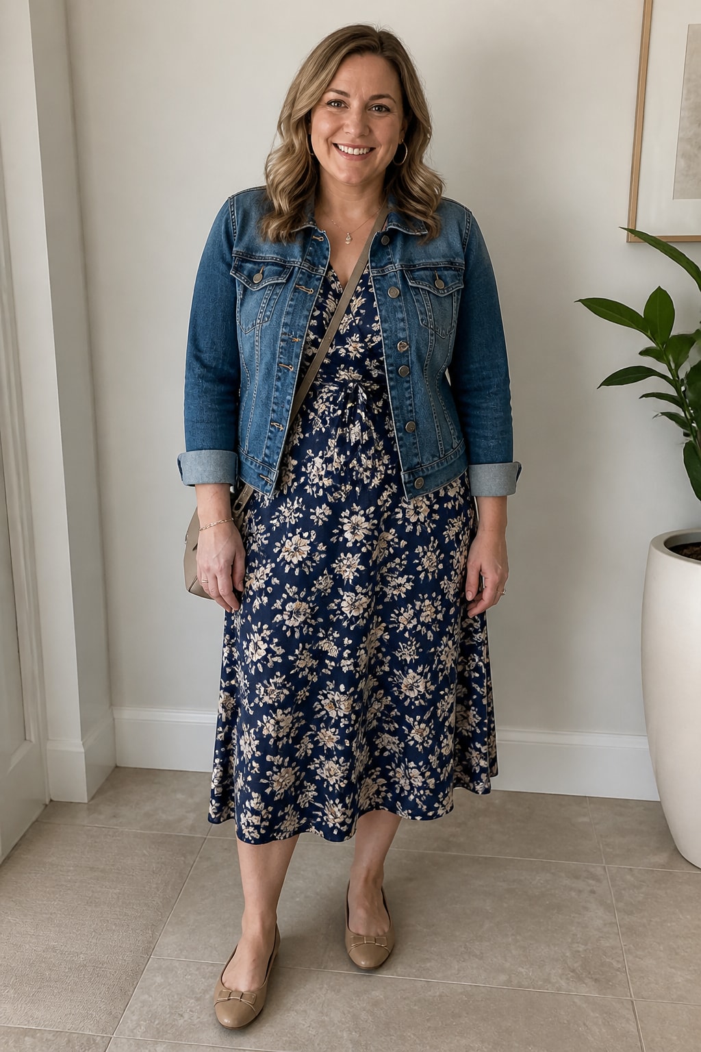 Floral Midi and Denim Jacket