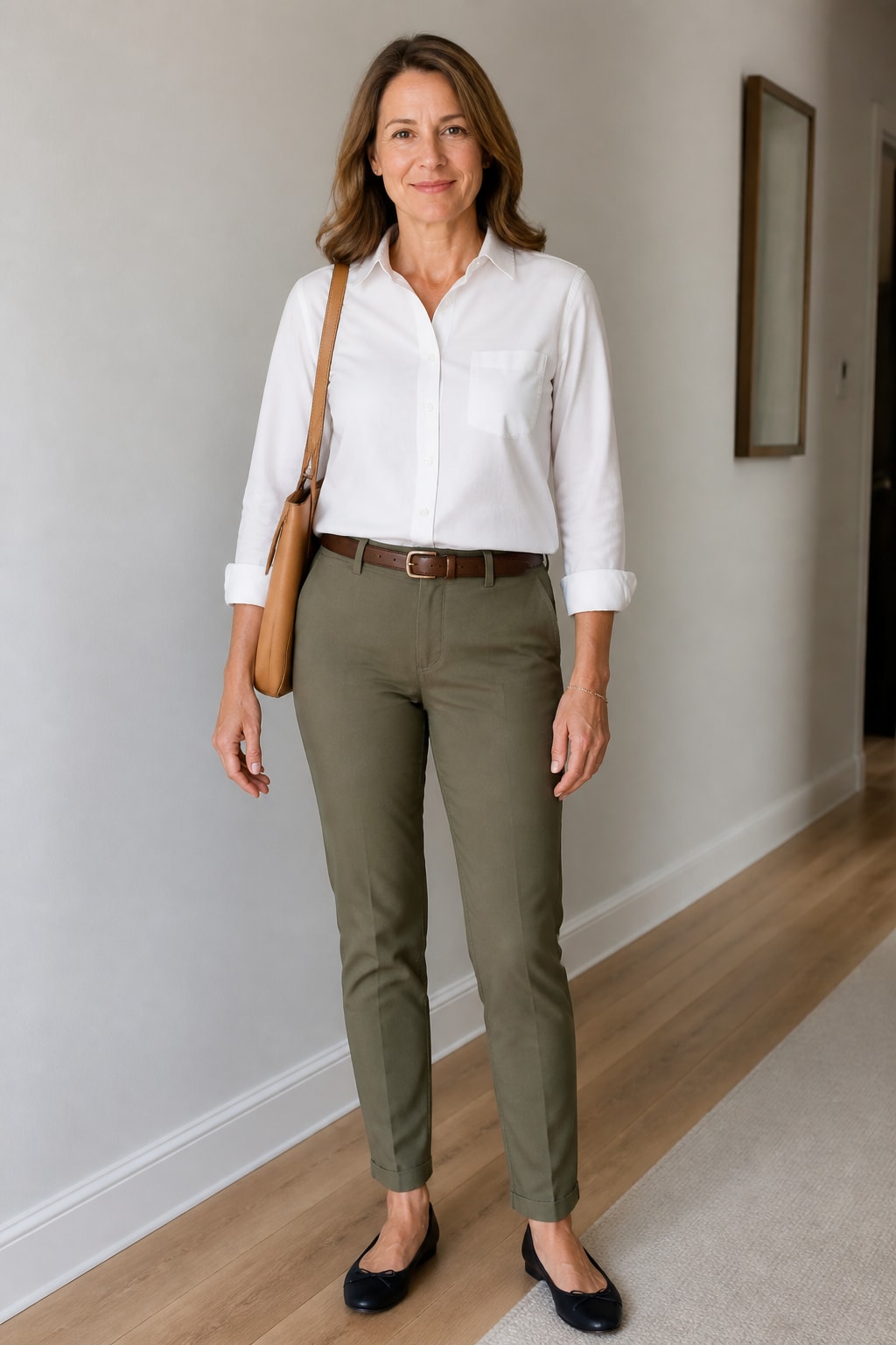 Olive Chinos and White Oxford