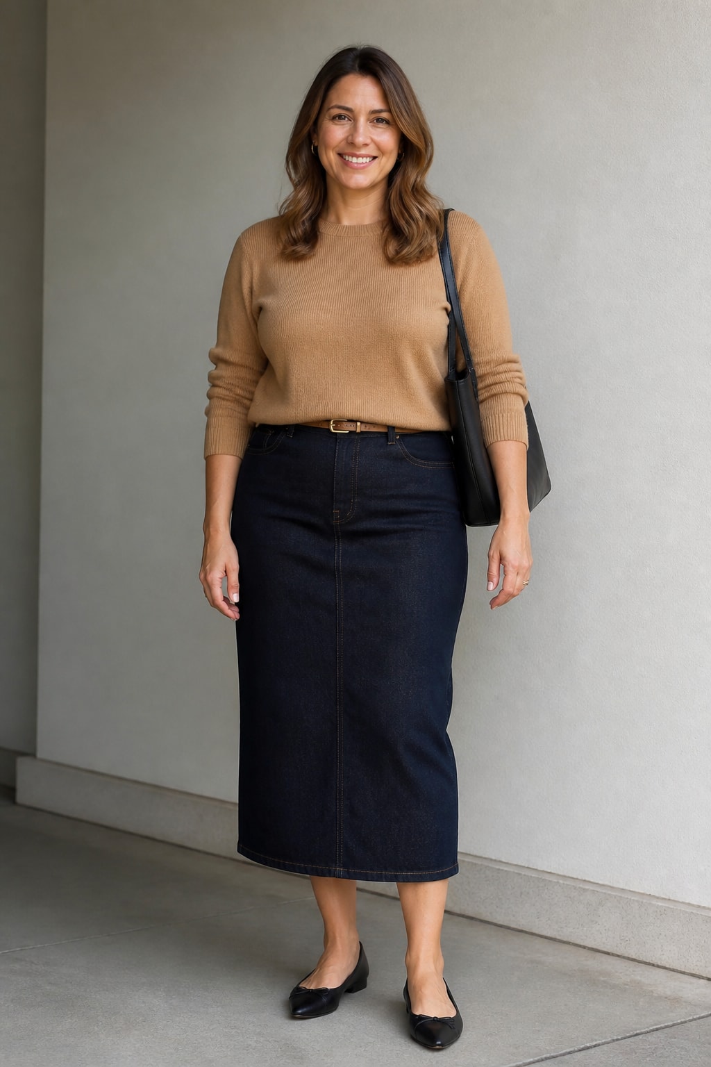 Midi Skirt and Cashmere Crew