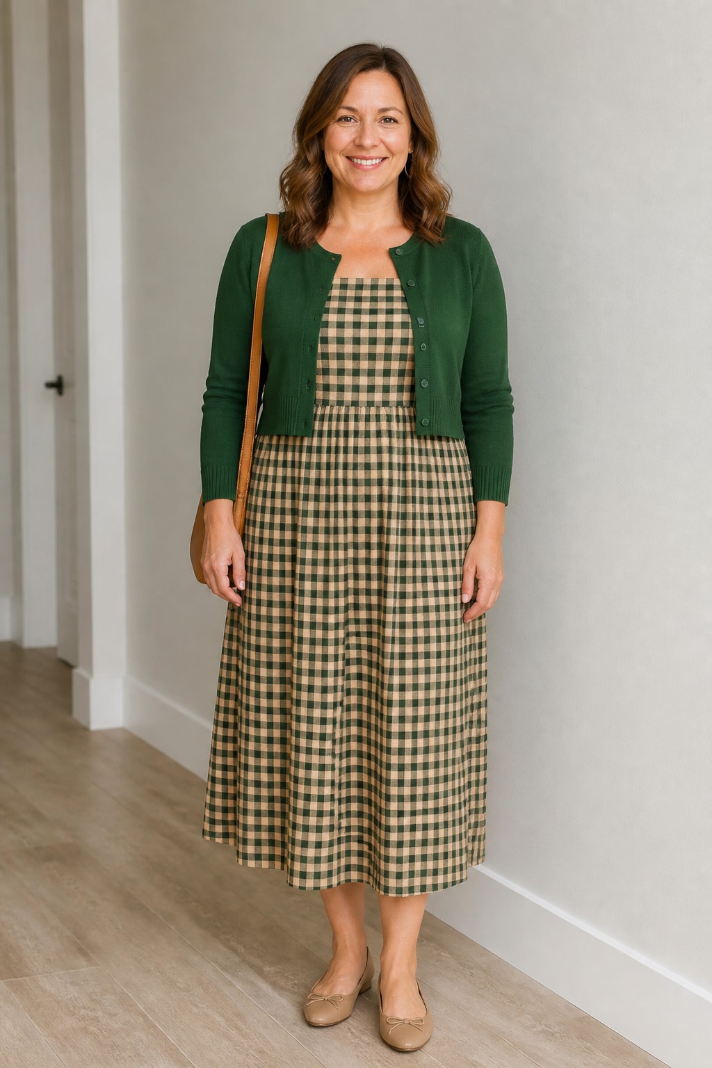 Gingham Midi and Cropped Cardigan