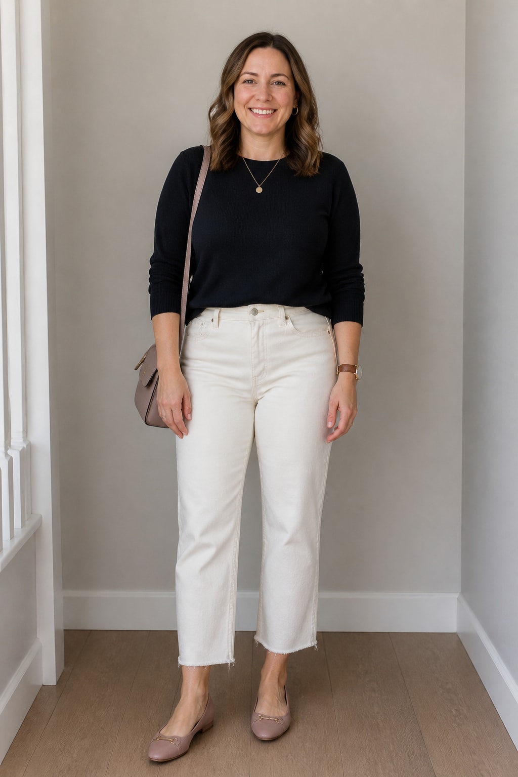 Ecru Jeans and Black Knit