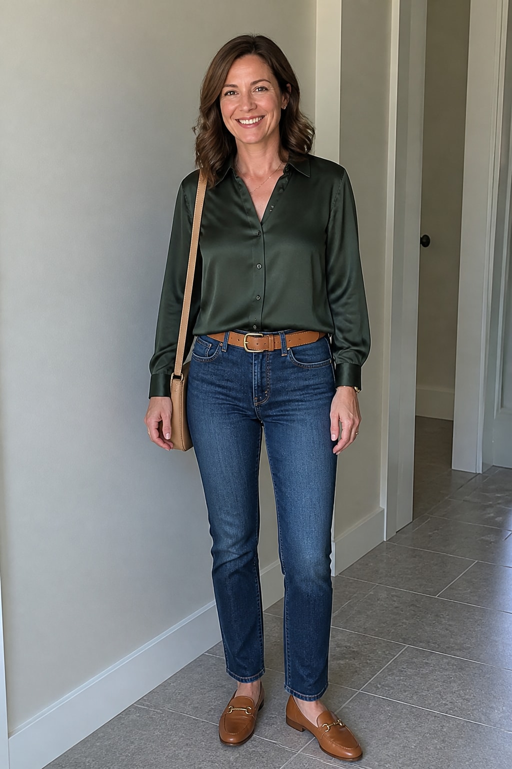 Straight Jeans and Silk Blouse